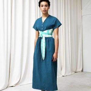 Seek Collective Roma Dress, evergreen pinstripe + mint gingham